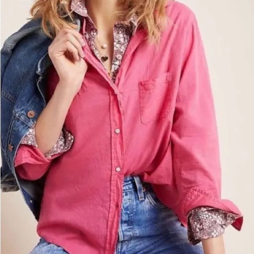 F&E GRAYSON The Hero Button Down Top Hot Pink Women's Size Small